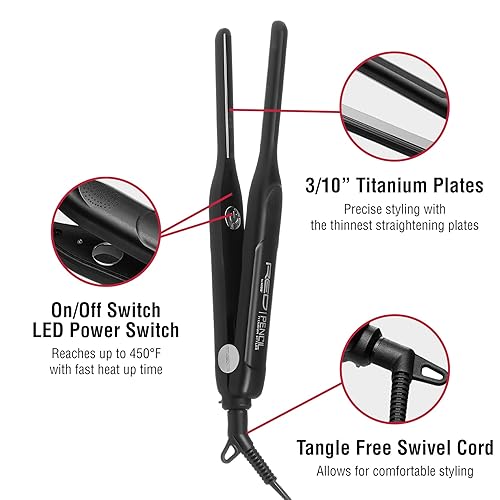 Miniatura 4 de RED by KISS Lápiz de titanio plancha plana de 3/10 pulgadas – Borde ultra preciso y estilo de corte Pixie, calor máximo de 450 °F, sin