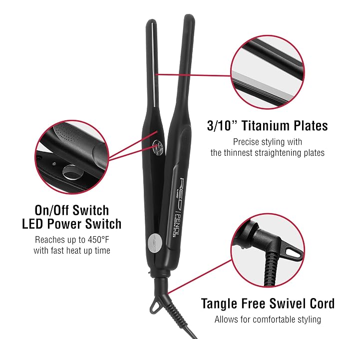 Plancha de Pelo RED by KISS Titanium Styler Pencil 3/10" miniatura 4