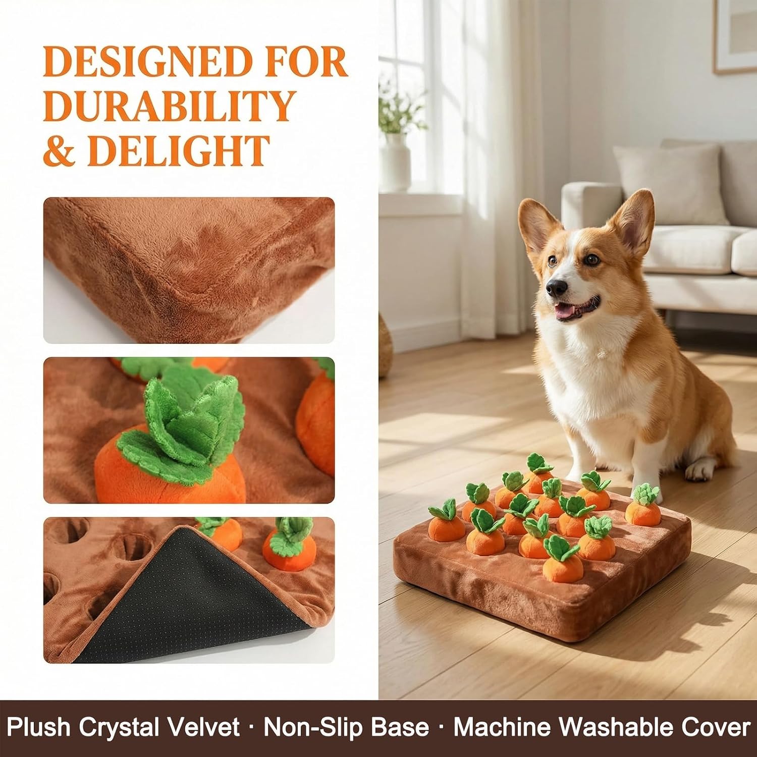 Carrot Dog Toy, Interactive Dog Carrot Puzzle Toy, Snuffle Mat for Dogs Toy Carrot, 2 in 1 Non-Slip Nosework Feed Games, Dog Carrot Toy Pet Stress Relief with 12 Carrots