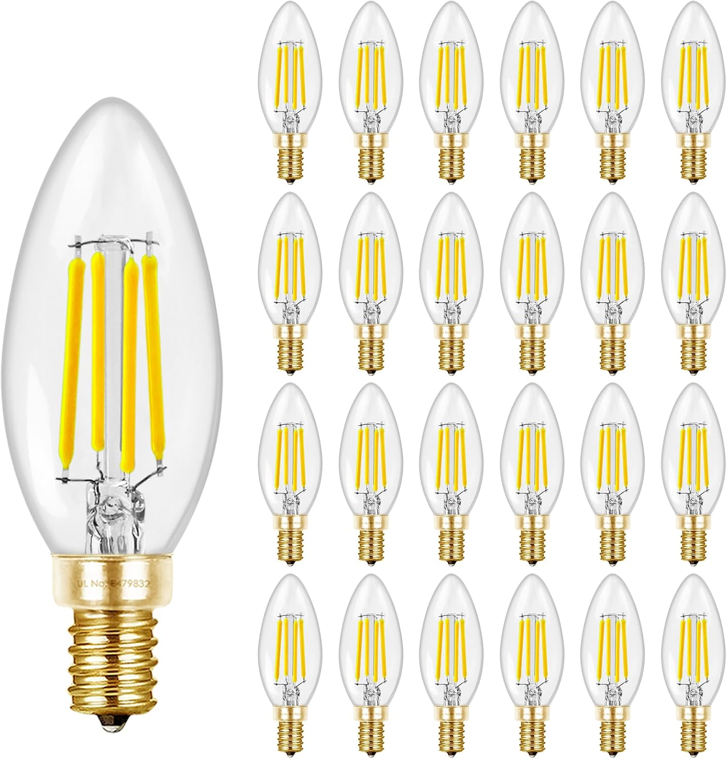 Hizashi Chandelier Light Bulbs 5000K Daylight, E12 Candelabra Light Bulbs 60 Watt Dimmable, B11 Type B LED Candelabra Bulbs, 90+CRI, 6W, 550LM, Candle Bulbs, UL Listed, 24 Pack
