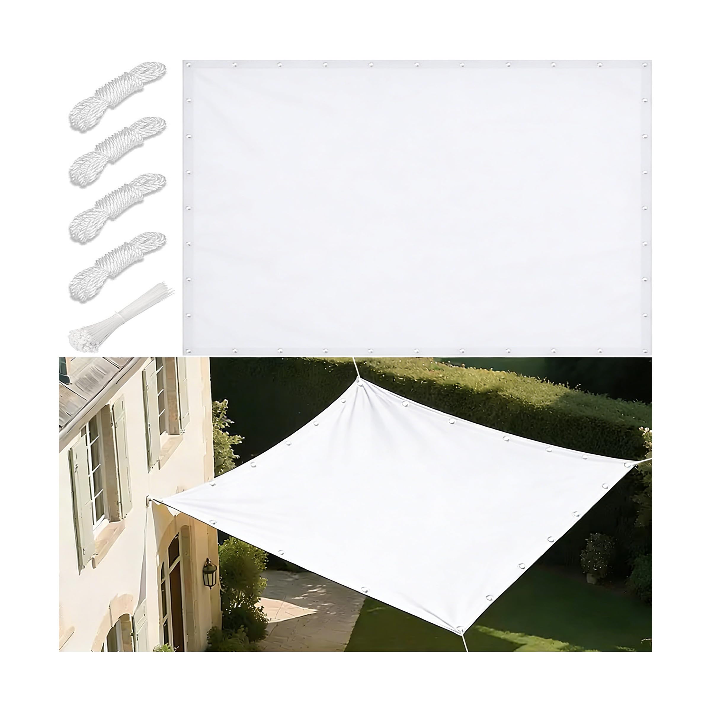 Voile d'ombrage imperméable et résistant aux UV toile blanche avec œillets