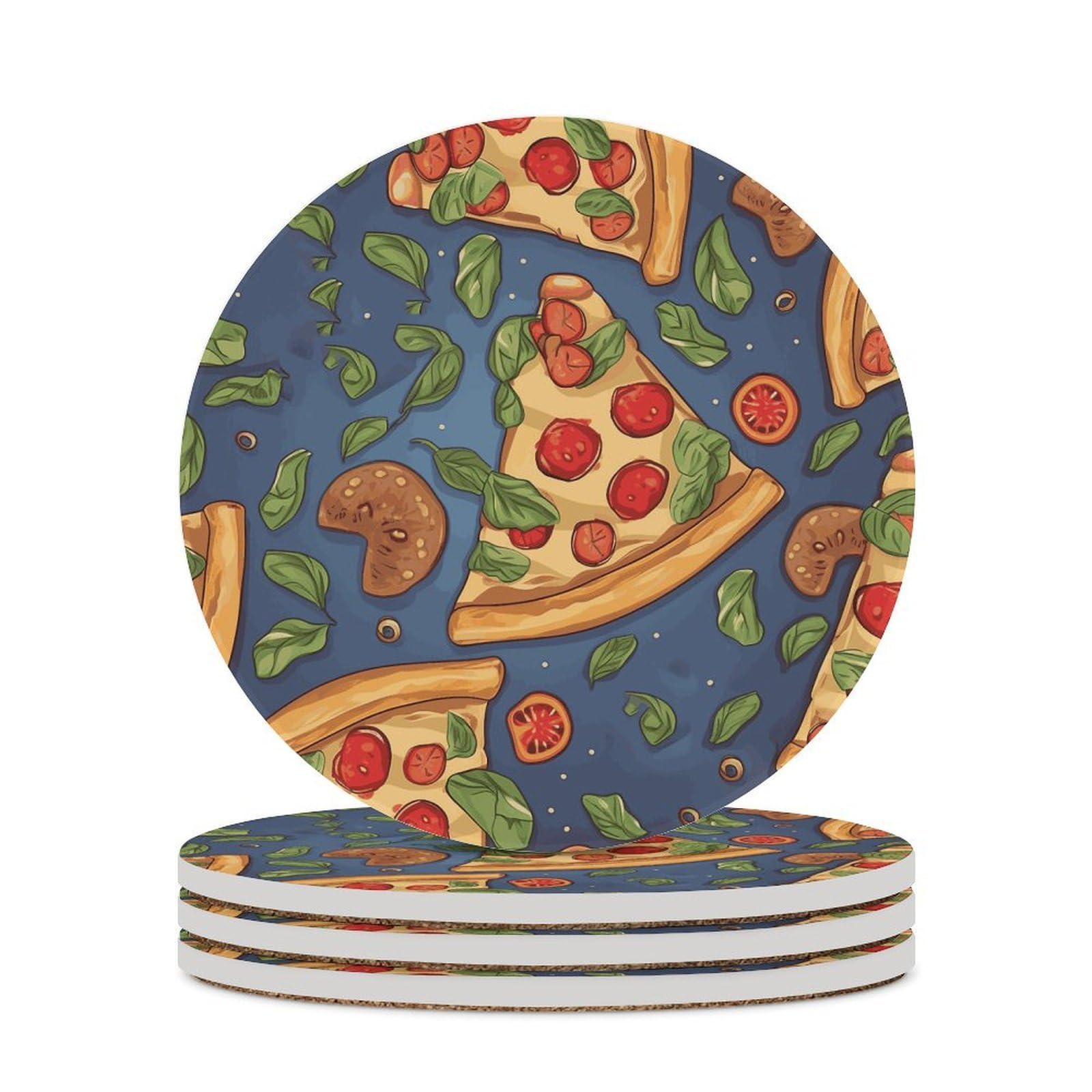 Pizza Coaster with Cork Base Drink Coasters for Coffee Table Decor Modern Cup Coasters with Non-Slip & Heat-Resistant Cute Ceramic Table Coaster for Home Dining