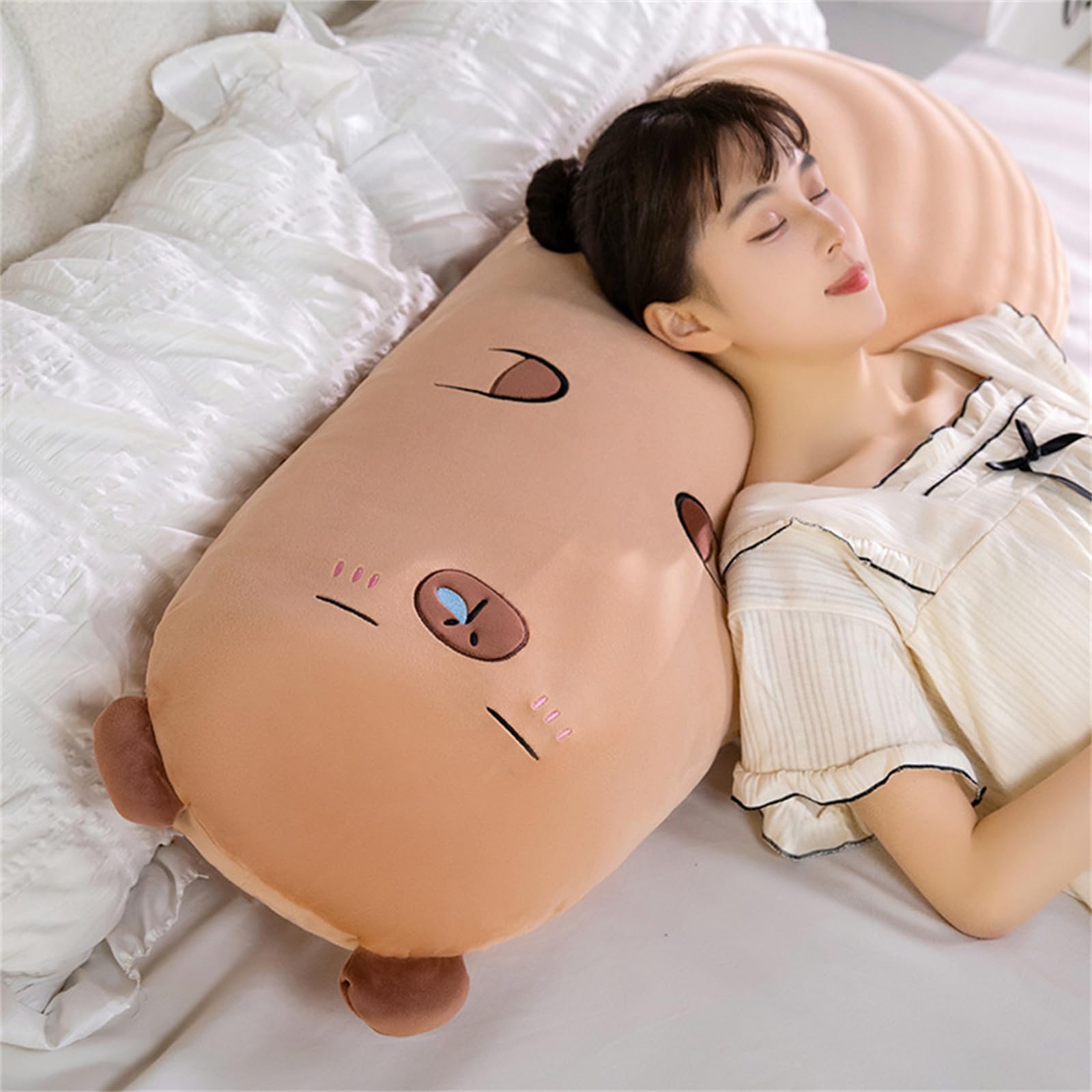 Kuscheltier Capybara Plüschkissen Stofftiere Lang Plüschtier Ausgestopftes Tier Spielzeug Kuschelkissen Geschenk Plüschkissen Kinder Seitenschläferkissen Tier (120cm,Schläfriger Stil)