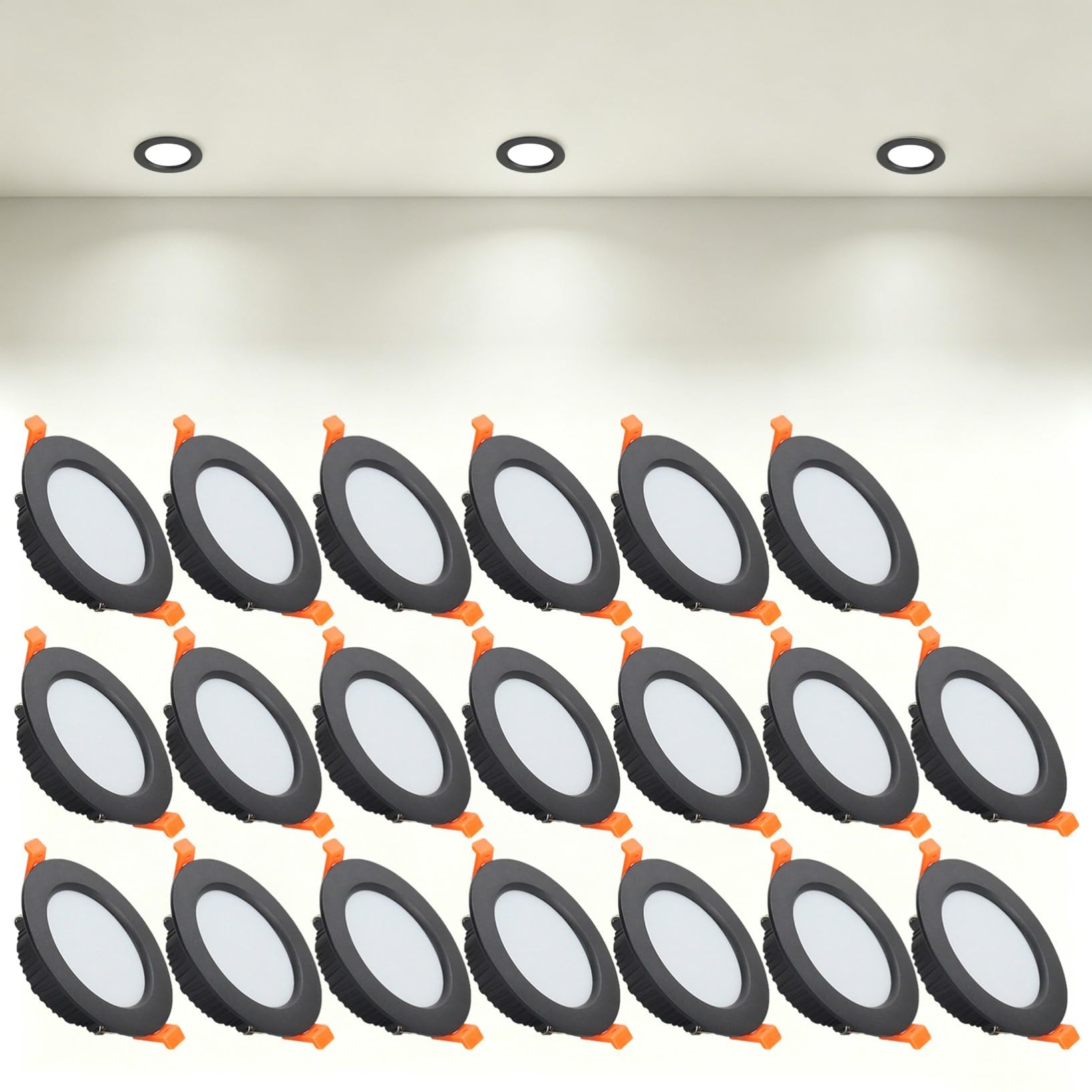 VOGHMOLD 7W Ultra Slim LED Downlight Recessed Ceiling Light 3 inch, 4000K Spot Lights Black Aluminum Trim, Cut Φ80-90mm, AC110-240V Panel Lighting for Office Hallway Closet, 20 Pack
