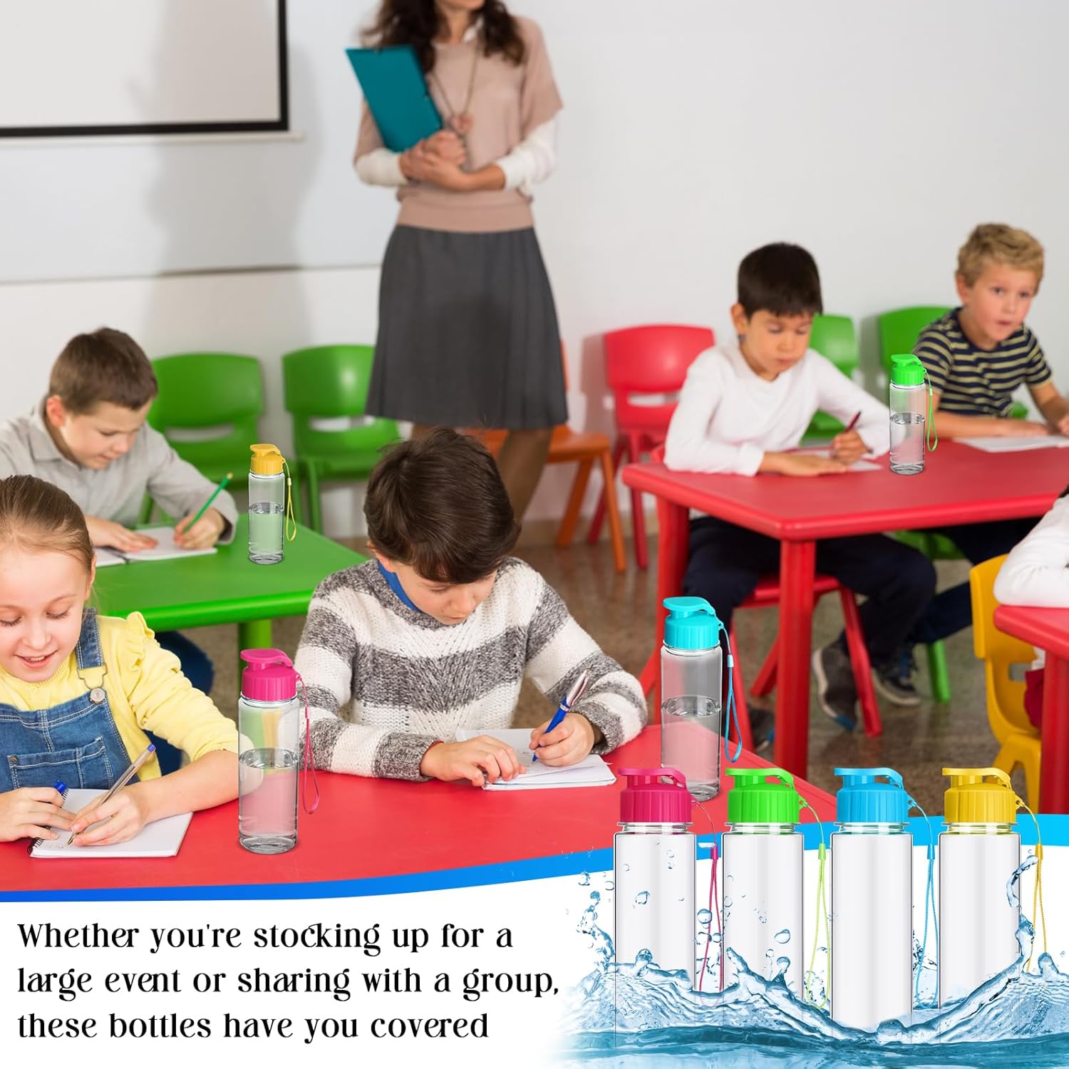 Mifoci 40 Pieces Water Bottles for Kids Bulk 17 oz Sport Drink Bottles with Handle Strap Adults Kids Reusable Large Water Bottles with Leak Proof Flip Top for Party Outdoor Children School Classroom - Image 5