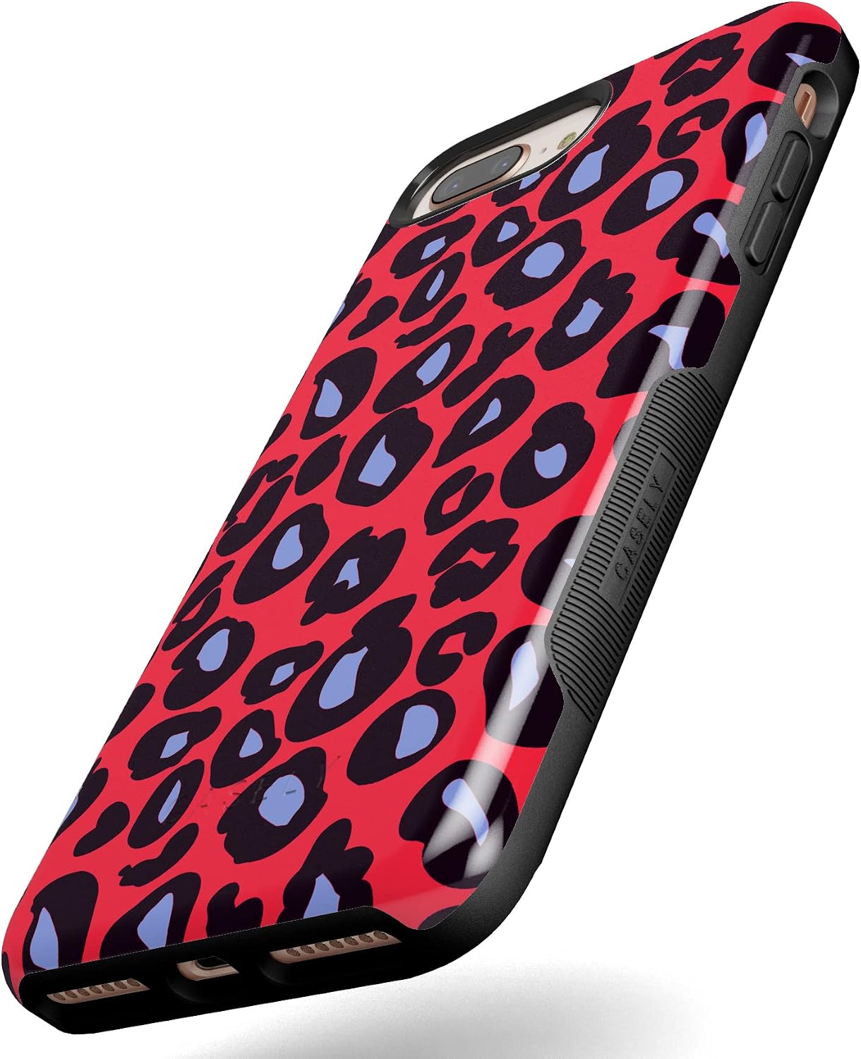 Casely iPhone 6/7/8 Plus Case | Into the Wild | Red & Blue Leopard Print | Bold Protective Design