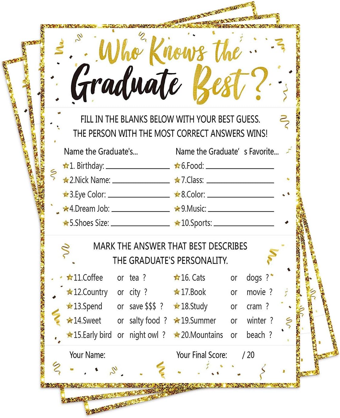 90shine 60Ct Who Knows Graduate Best Graduation Game Cards 2023- Grad Party Supplies Decorations