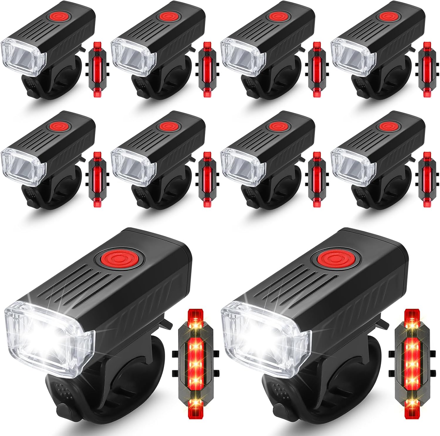 Treela 10 Sets Bike Headlight Bright USB Rechargeable