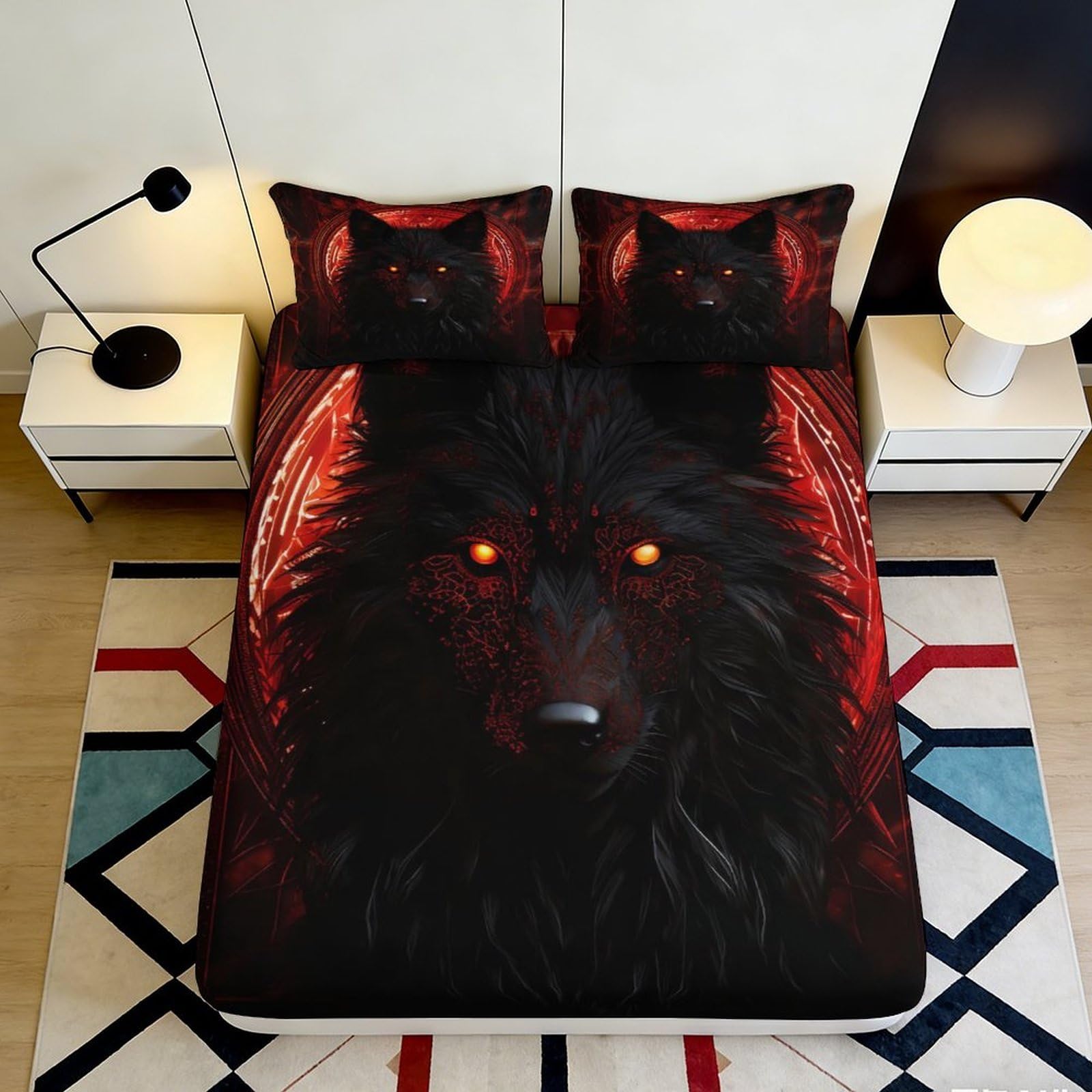3D Printed wolf Fitted Sheet for bedroom, soft touch Microfiber, wrinkle resistant, stylish room accent, apartment bedding, easy care 90x200x25cm