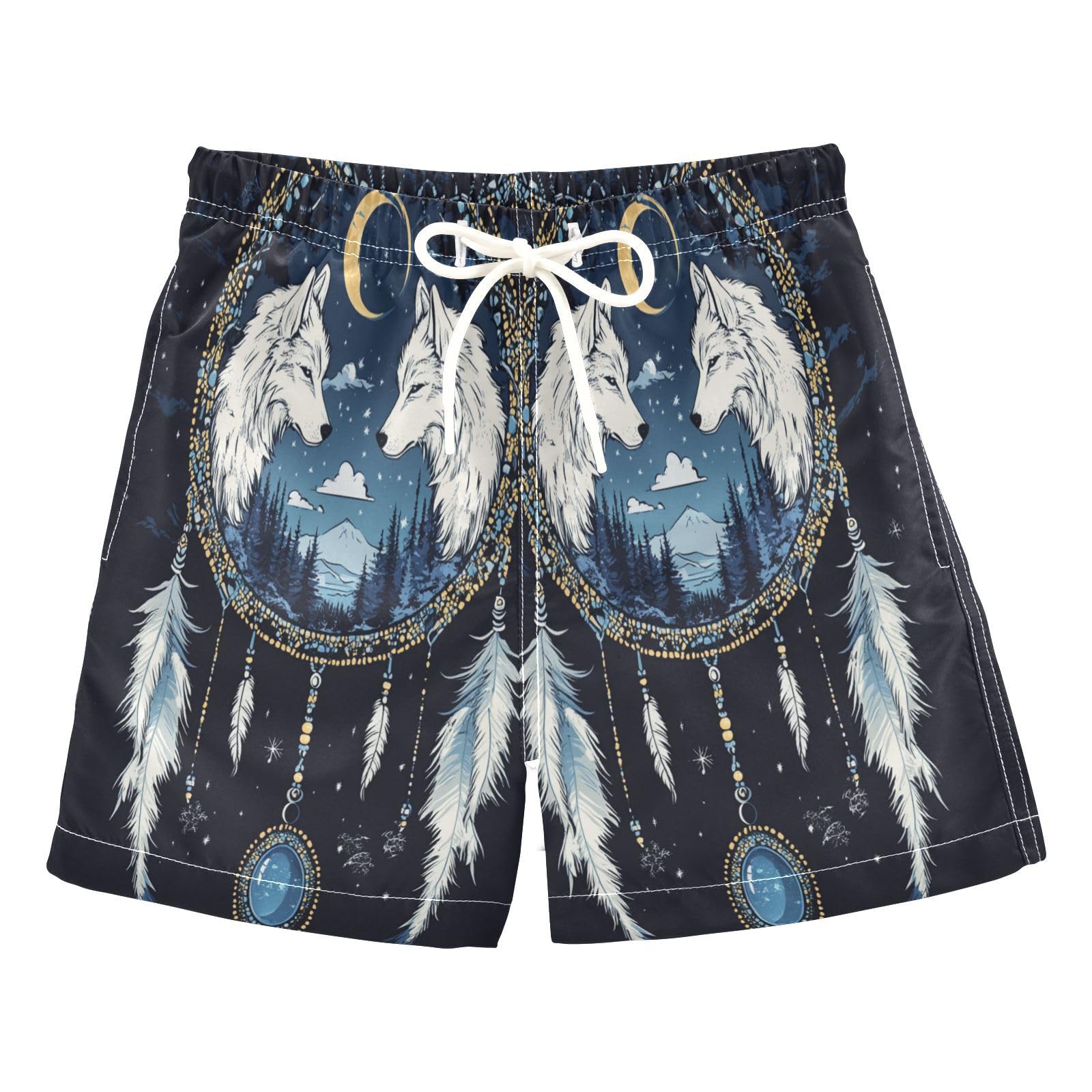 Boys Swim Trunks Toddler Swim Shorts Little Boys Swimwear Moon White Wolf Dream Catcher Bathing Suit Swimsuit