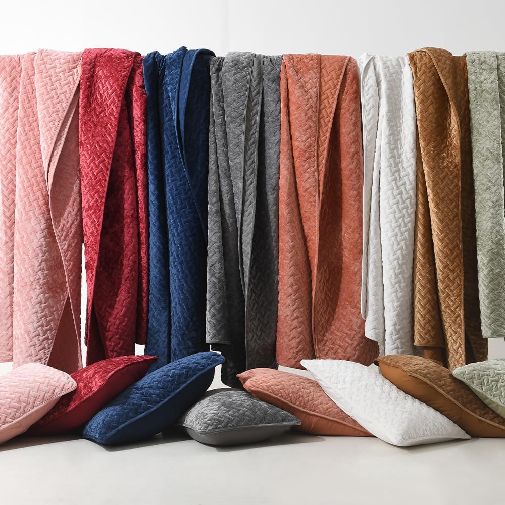 Velvet Bedspread Quilt Bedding Sets,Luxury Elegant Ultra Soft Velvet Comforters Coverlet Blankets,Weave Stitching Pattern Cotton Quilted Bedspread for All Seasons,Taupe,Queen Size | Breathable material, Luxury soft velvet, Soft and durable, All seasons, Cotton - Image 7