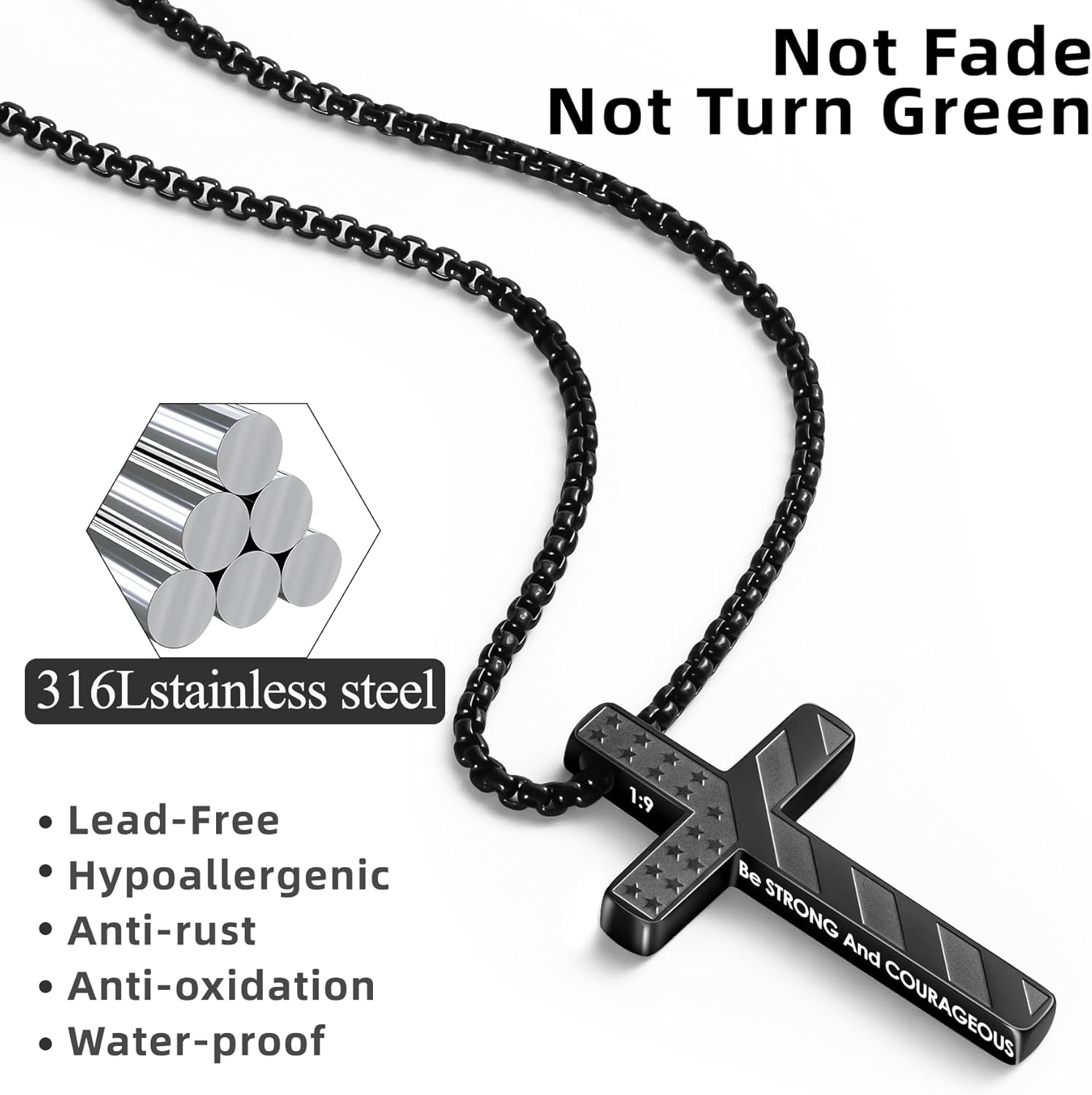 Romass Valentines Day Gifts for Him 2Pcs Cross Necklace for Men Boys,Silver Black Gold Bible Verse Stainless Steel American Flag Pendant Chain Gifts Jewelry Box - Image 3