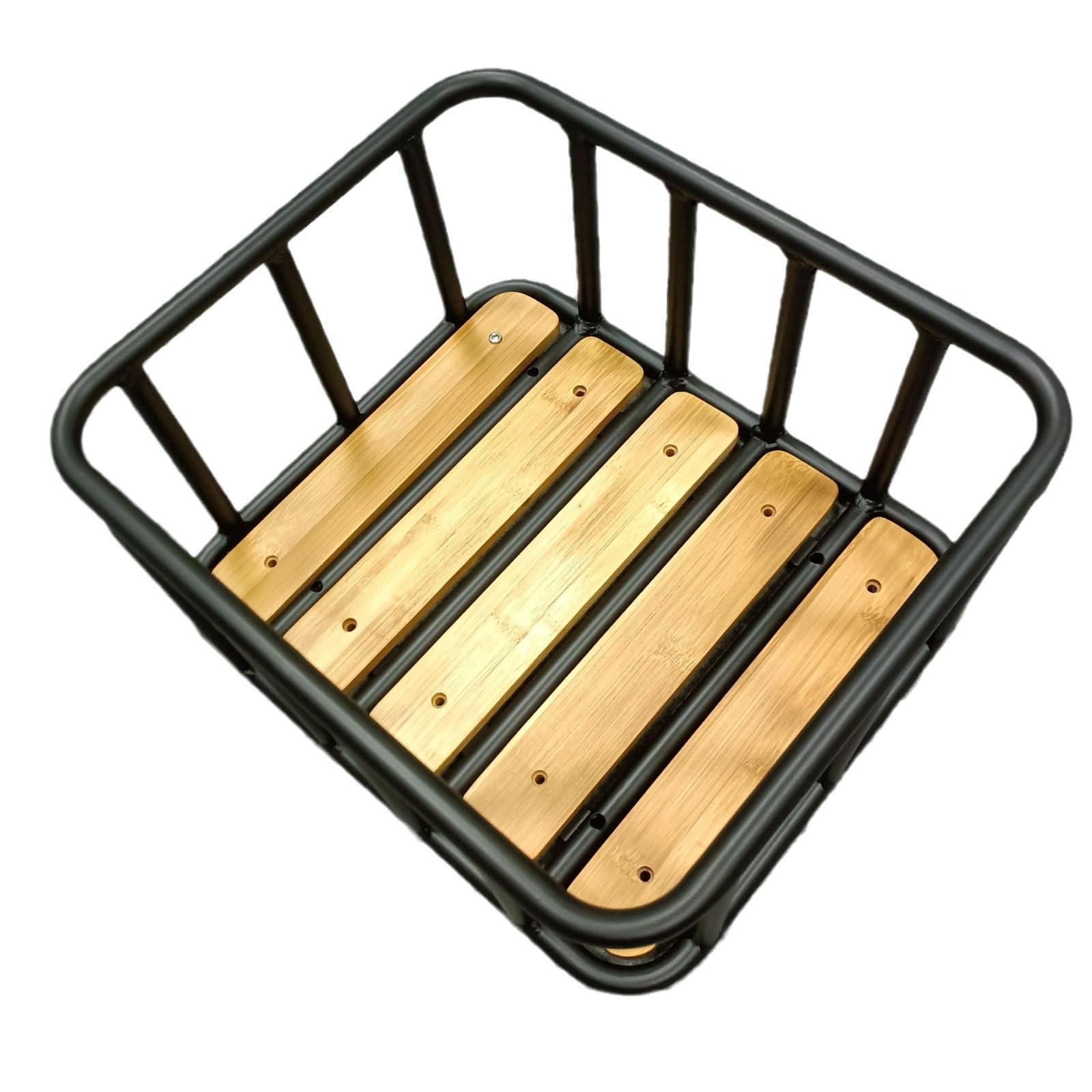 Panier de Vélo Arrière, Panier de Porte-Bagages en Acier avec Fond en Bois
