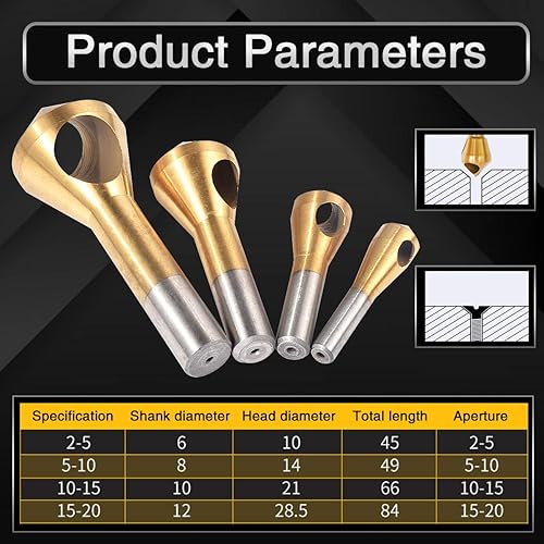 Miniatura 2 de KATUR 4 piezas de avellanado de extremo único de acero de alta velocidad, juego de brocas de desbarbado para metal, ángulo de punto de 90 grados,