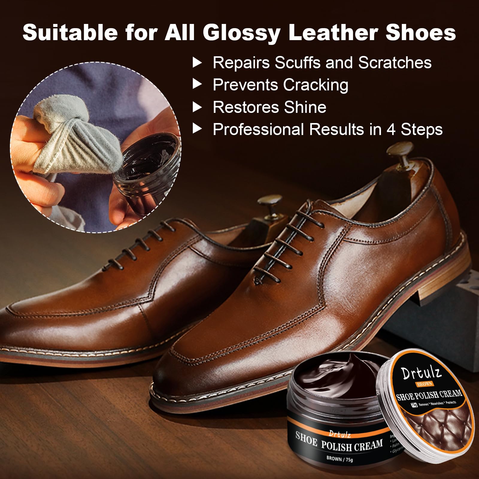 15-teiliges Schuhcreme & Pflegeset, Schuhputzset Reinigungsset mit Rosshaarbürsten für Glattleder Lederschuhe, Schwarz, braun, Neutrales, sanfte Pflege Lederstiefel Männer und Frauen