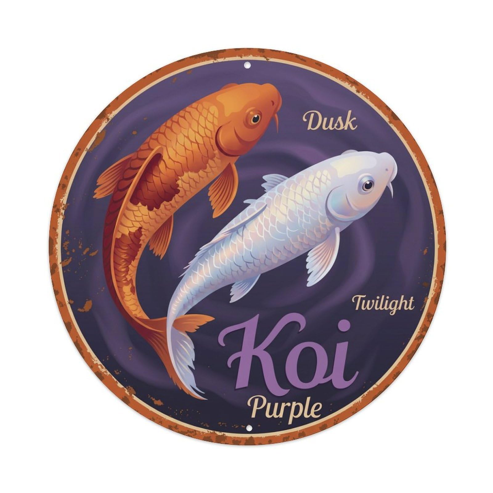 Koi Fish Dusk Purple Waters Evening Twilight Soft Mysterious Metal Tin Sign