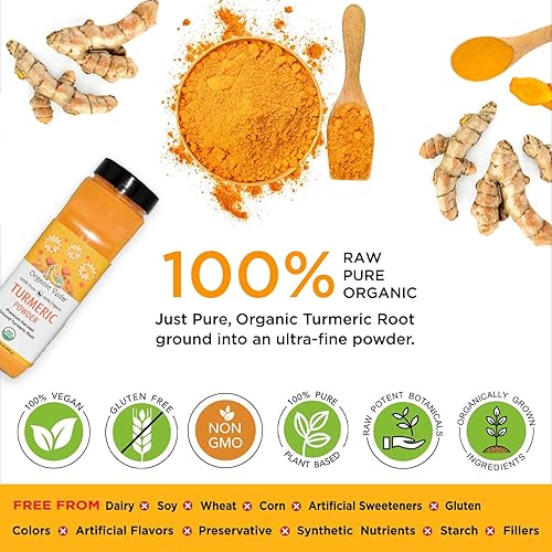 Miniatura 3 de Organic Veda Polvo de cúrcuma, origen único nativo, rico en curcumina amarilla dorada, polvo de raíz de cúrcuma orgánica USDA 100% – Cúrcuma suave