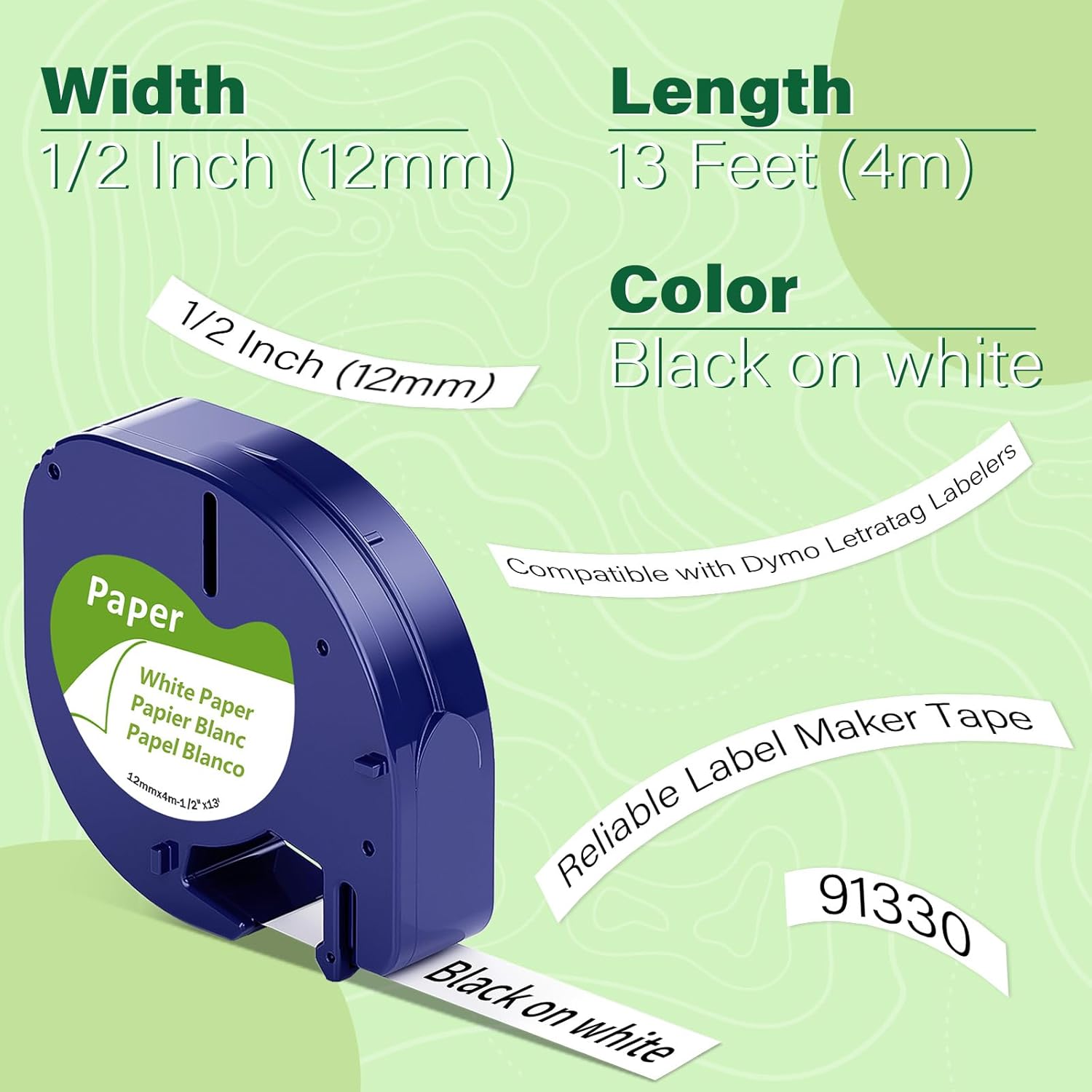 20-Pack Paper White Tape Replacement for Dymo Label Maker Refills 1/2" x 13' LetraTag Paper Label Tape 91330 Compatible with Dymo LetraTag LT-100T LT-100H LT-200B