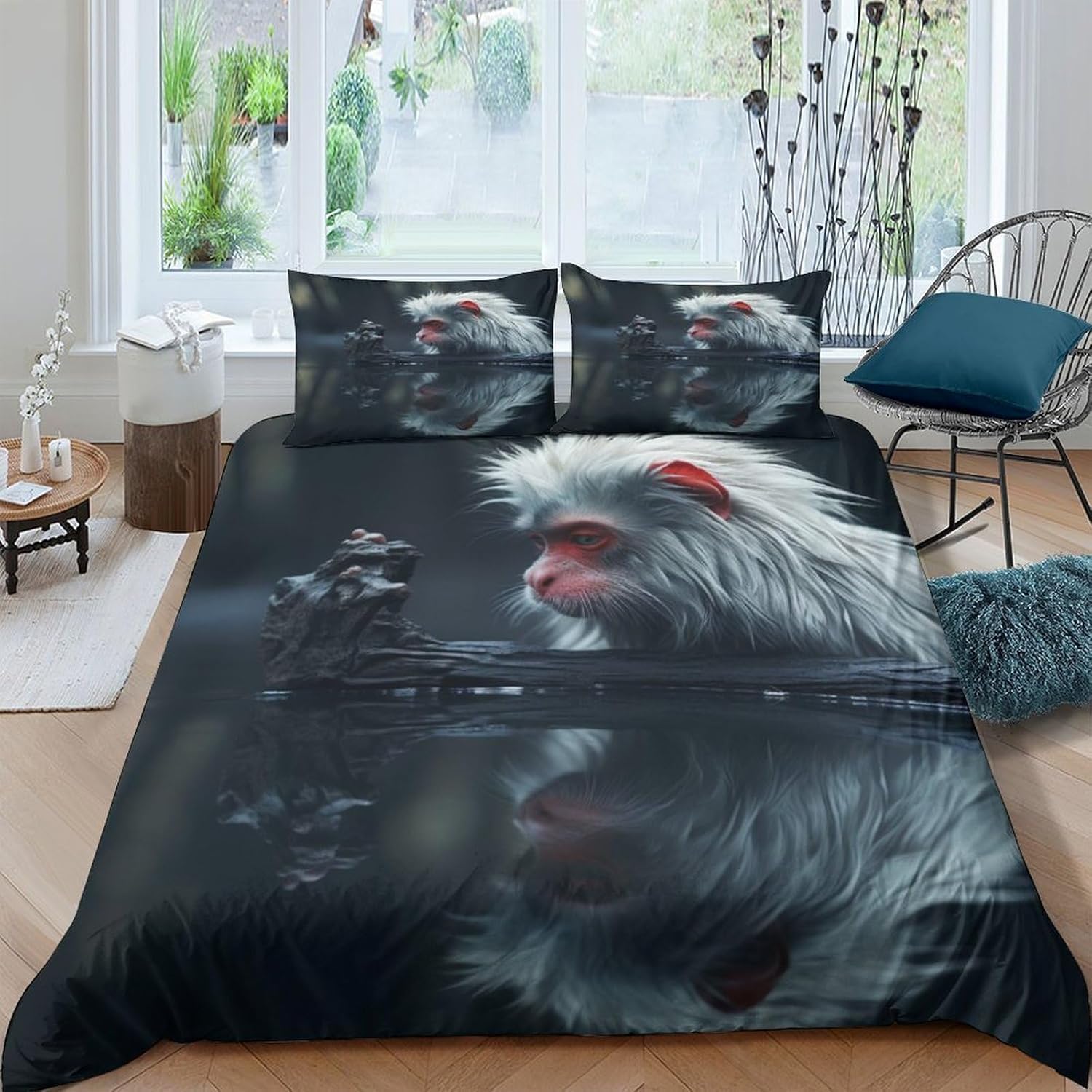 Housse de couette singe 3D microfibre respirante parure de lit 135x200 cm avec zip invisible