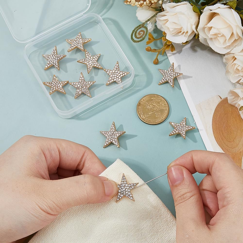 SUPERFINDINGS 16Pcs Star Rhinestone Buttons Light Gold Embellishments Craft 1-Hole Bling Decorative Button Crystal Diamond Accessory DIY Decoration Buttons for Bags Decoration Clothing, Hole:2mm - Image 3