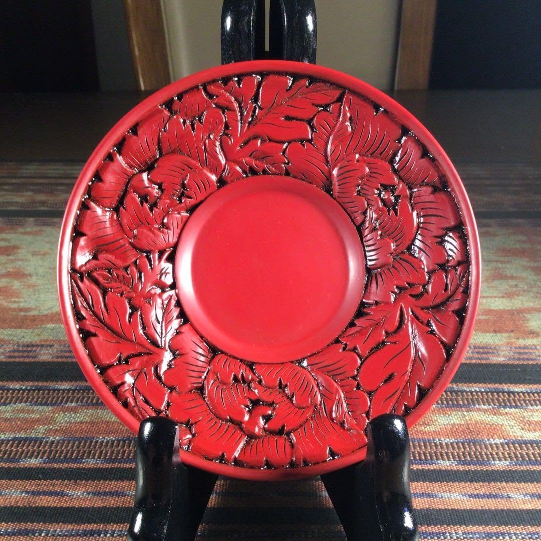 堆朱 『牡丹唐草』 茶托 5枚 堆朱 伝統工芸品 漆器 牡丹彫 茶托 5枚