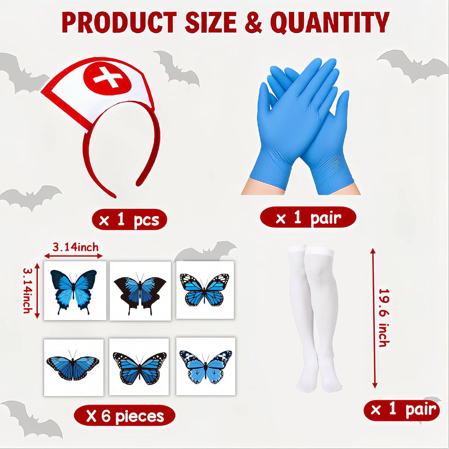 YIXAXKAO Halloween Nurse Costume Nurse Hat Headband Blue Butterfly Temporary Tattoos Stocking Bra for Women Cosplay