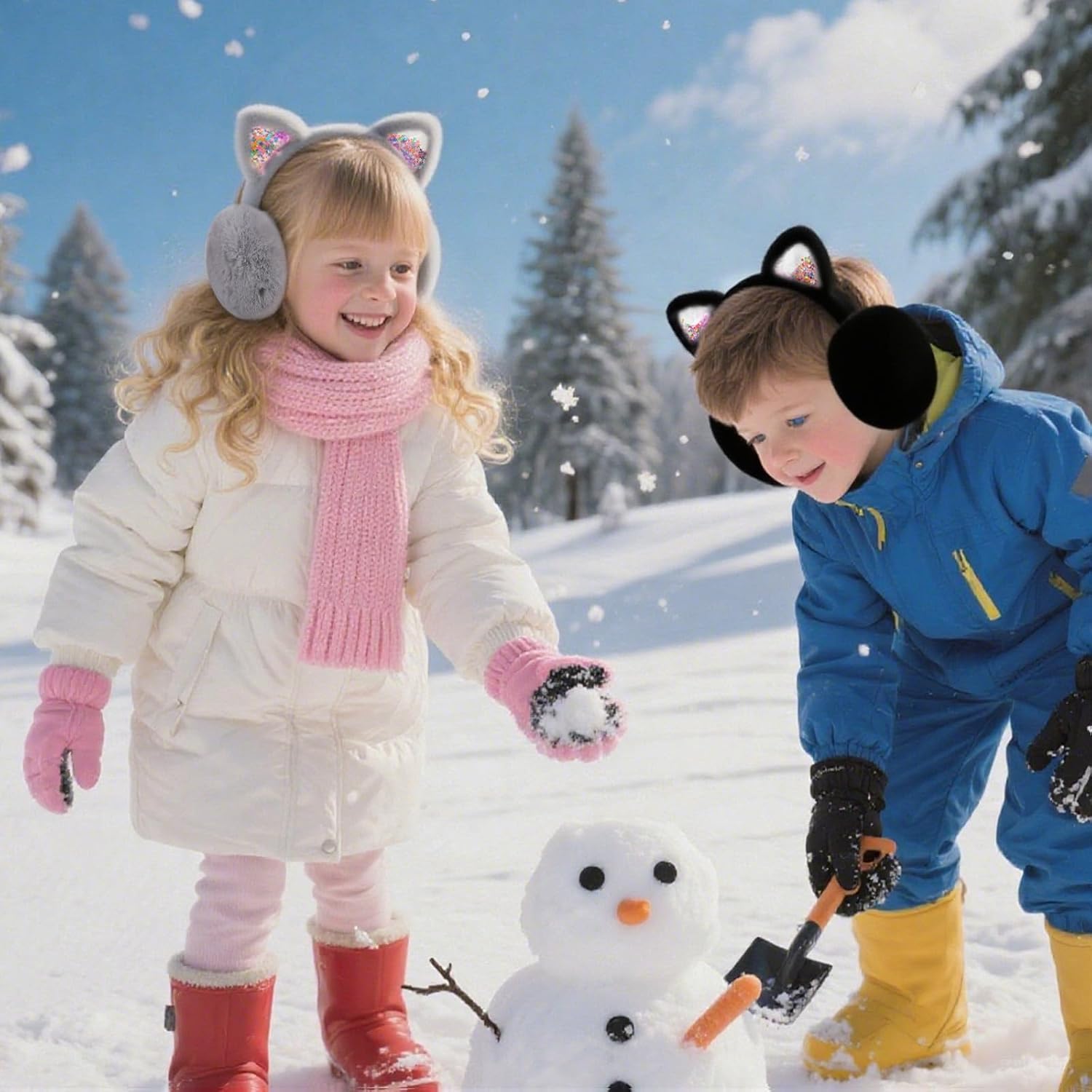 4Pcs Cute Cat Ear Earmuffs for Kids Fluffy Ear Muff for Women Foldable Fluffy Earmuffs Ear Warmer Fluffy Ear Cover Outdoor Headband Winter Accessories