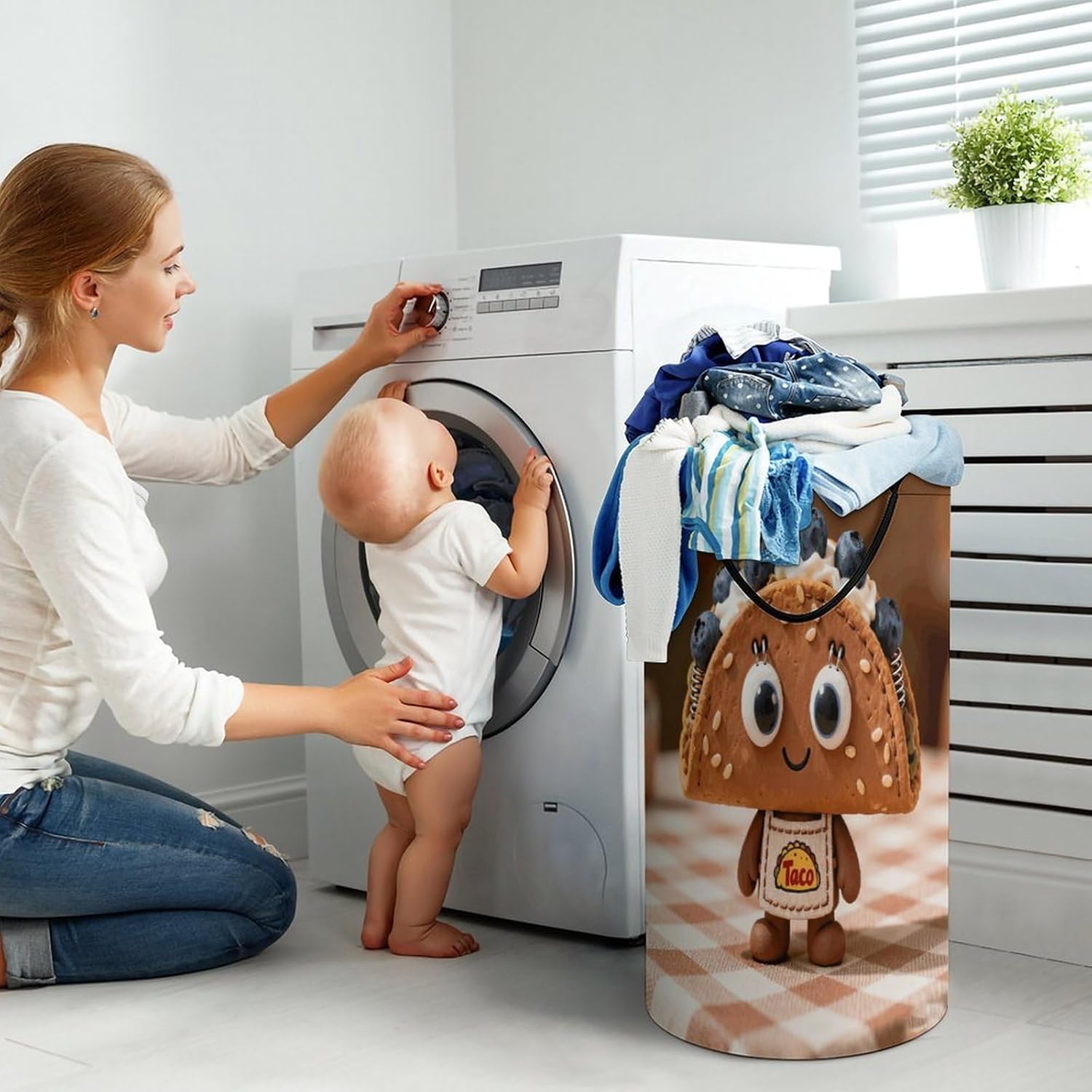 Cute Taco Laundry Hamper Portable Lightweight Clothes Hampers Fashion Dirty Laundry Storage Basket Large Capacity Foldable Clothes Baskets for Bathroom Bedroom