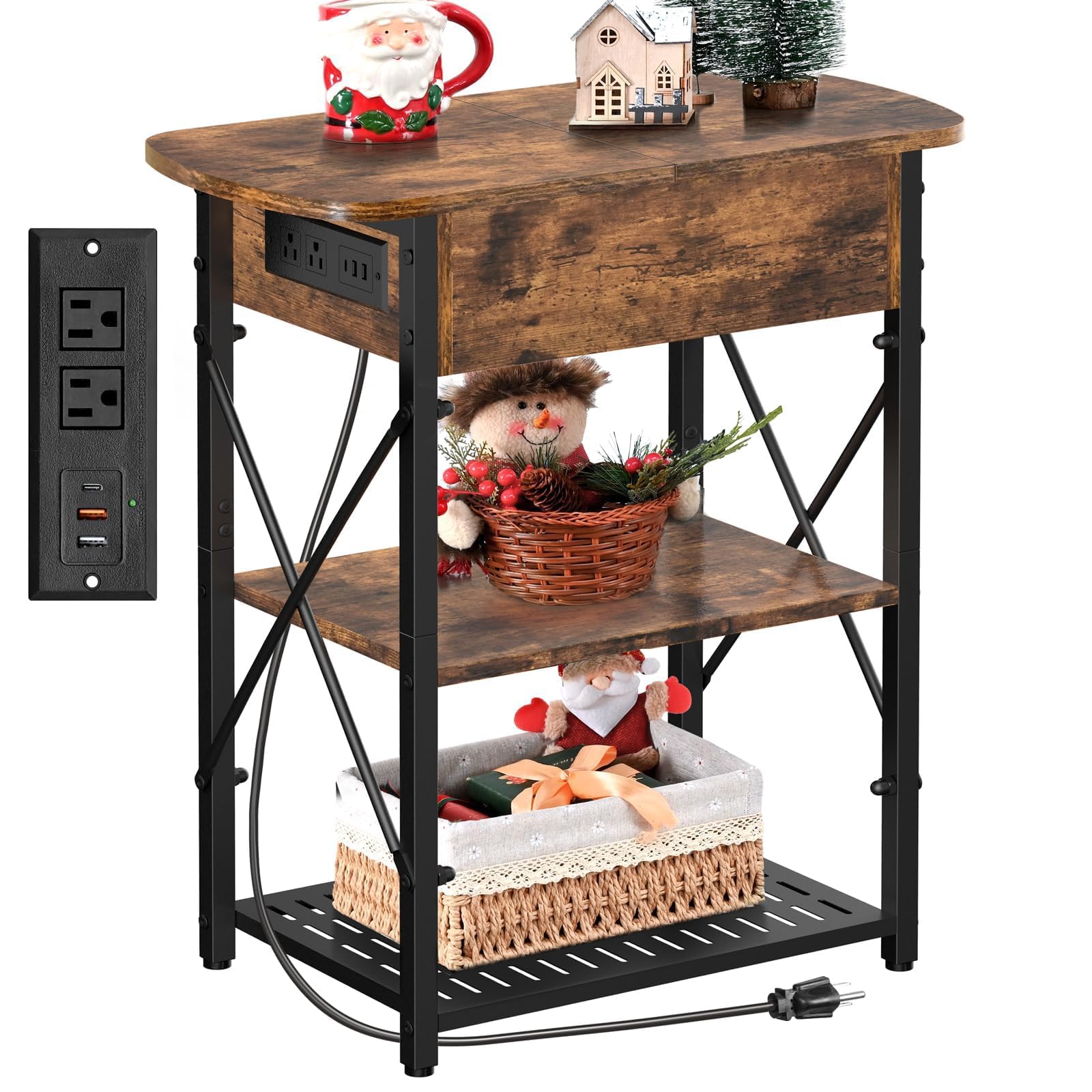 Livofloral Narrow End Table with Charging Station in a living room setting