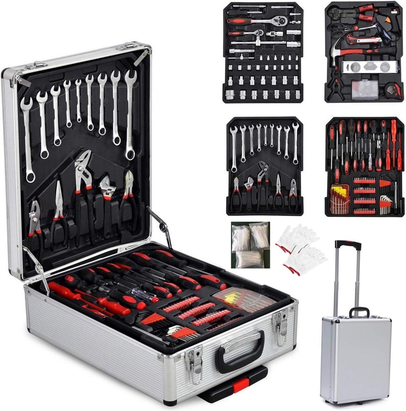 Depointer 799 Piece Tool Kit with Rolling Tool Box,Household Hand Tool Set with Aluminum Trolley Case Tool Set,Auto Repair Tool Sets