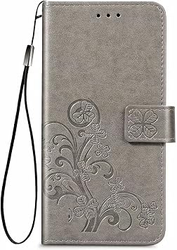 CWZ Wallet Case Compatible with iPhone 12 Mini Embossed PU Leather Case with Wrist Strap Drop Protection Shockproof Wallet Protective Phone Case for iPhone 12 Mini Grey