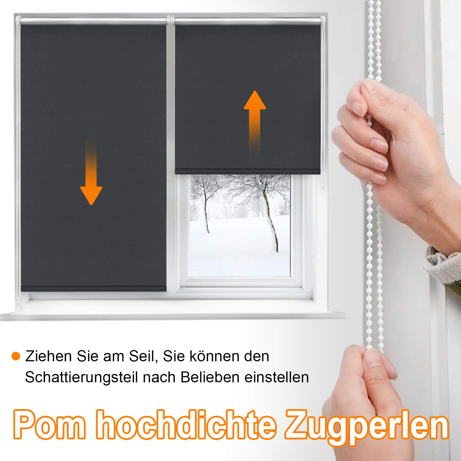 ACXIN Verdunklungsrollo ohne Bohren & mit Bohren, Verdunkelungsrollo Klemmfix, Anthrazit 90x160cm (BxH), Thermorollo Sichtschutz und Sonnenchutz, Rollos Hitzeschutz für Fenster & Tür