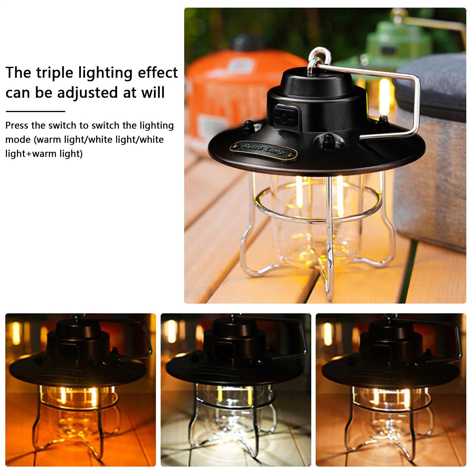 Keptfeet 2 Lanterna da Campeggio Ricaricabile - Lanterna da Campeggio a | LED Impermeabile Torcia LED Ricaricabile USB | Lanterne da Esterno sospese Torcia da Campeggio per Cortile, Patio, terrazza