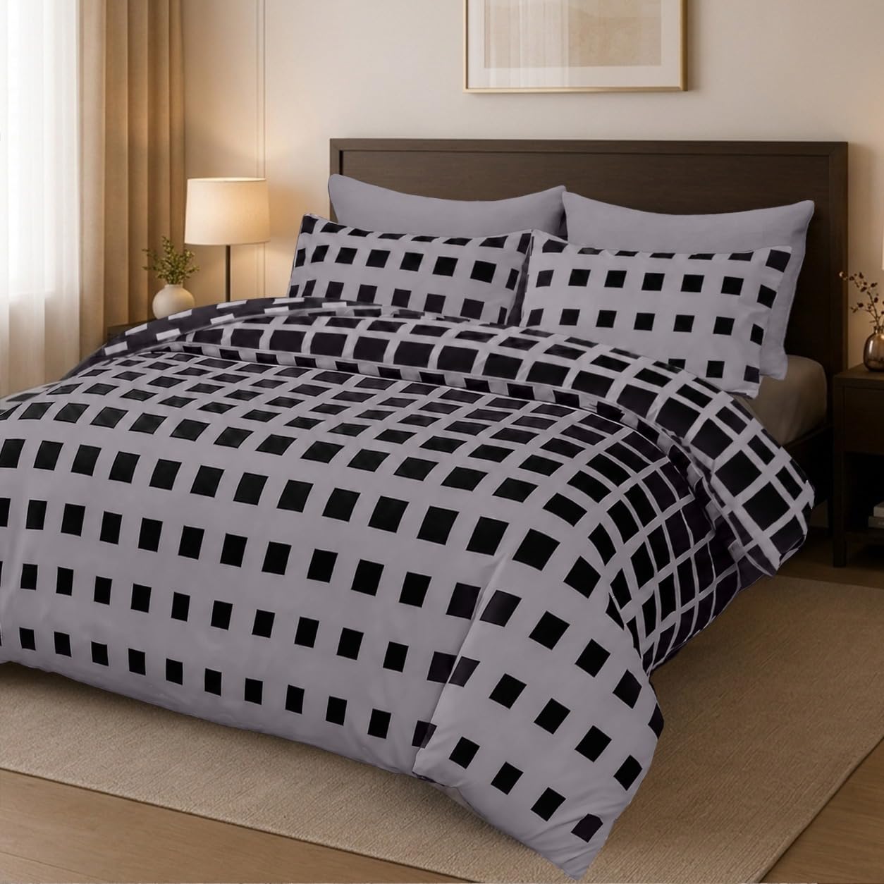 Grace Grey & Black King Size Duvet Cover Sets Premium Microfiber Duvet Cover King Size Ultrasoft Hypoallergenic Reversible Quilt Cover Bedding Set With Zipper Closure