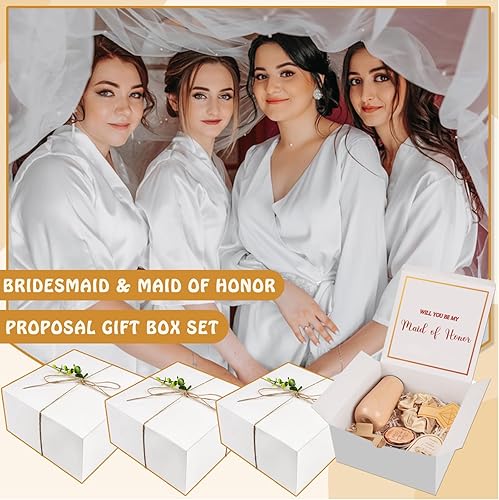 Miniatura 7 de 53Pcs Bridesmaid Proposal Box Set of 4 Wedding Gifts for Maid of Honor Jewelry Box Set,Scrunchies Hair Claw Clip Knotted Bracelets,Maid of Honor