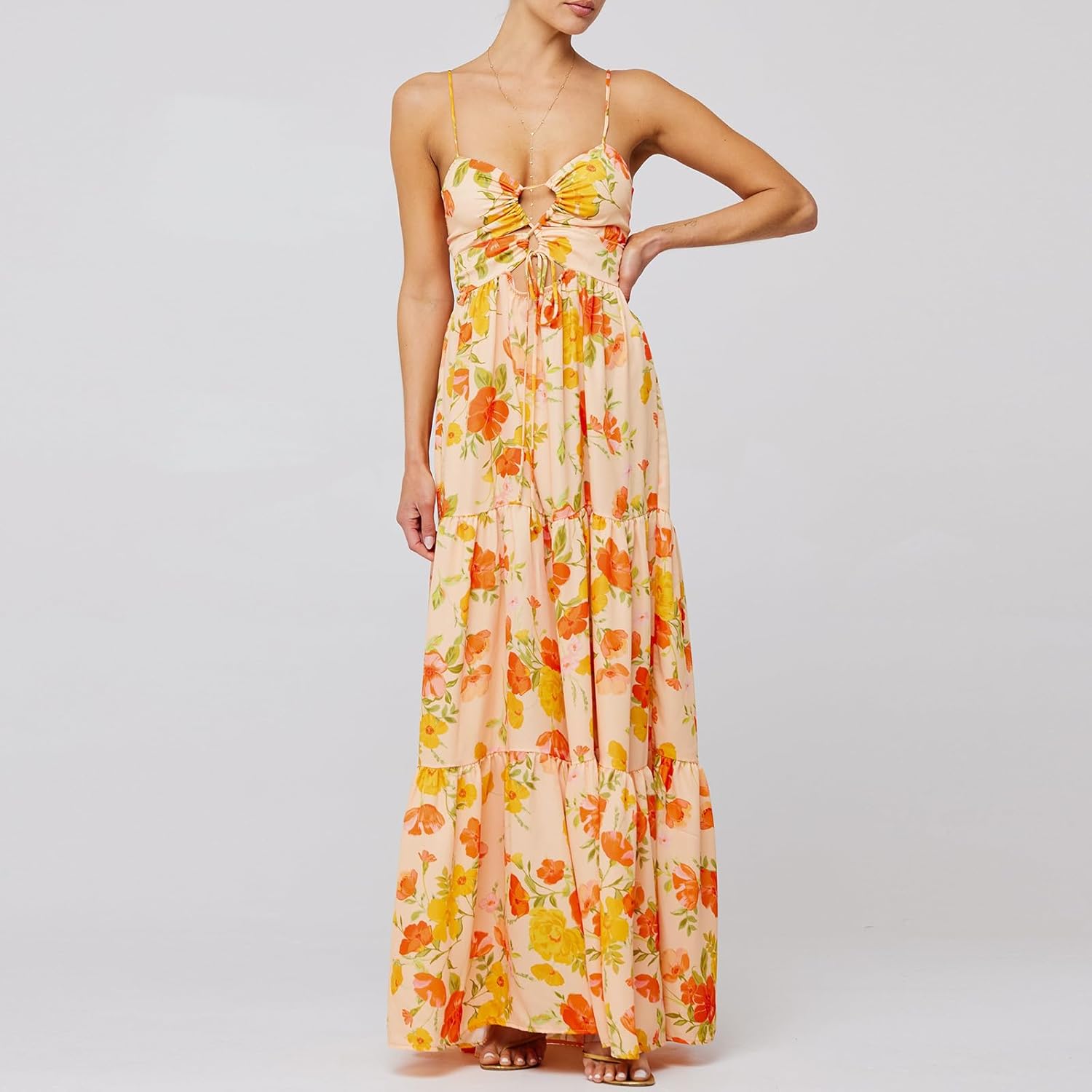Womens Flowy Floral Long Dress Summer Sleeveless Spaghetti Strap Backless Boho Maxi Dress for Vacation Beach - Image 2