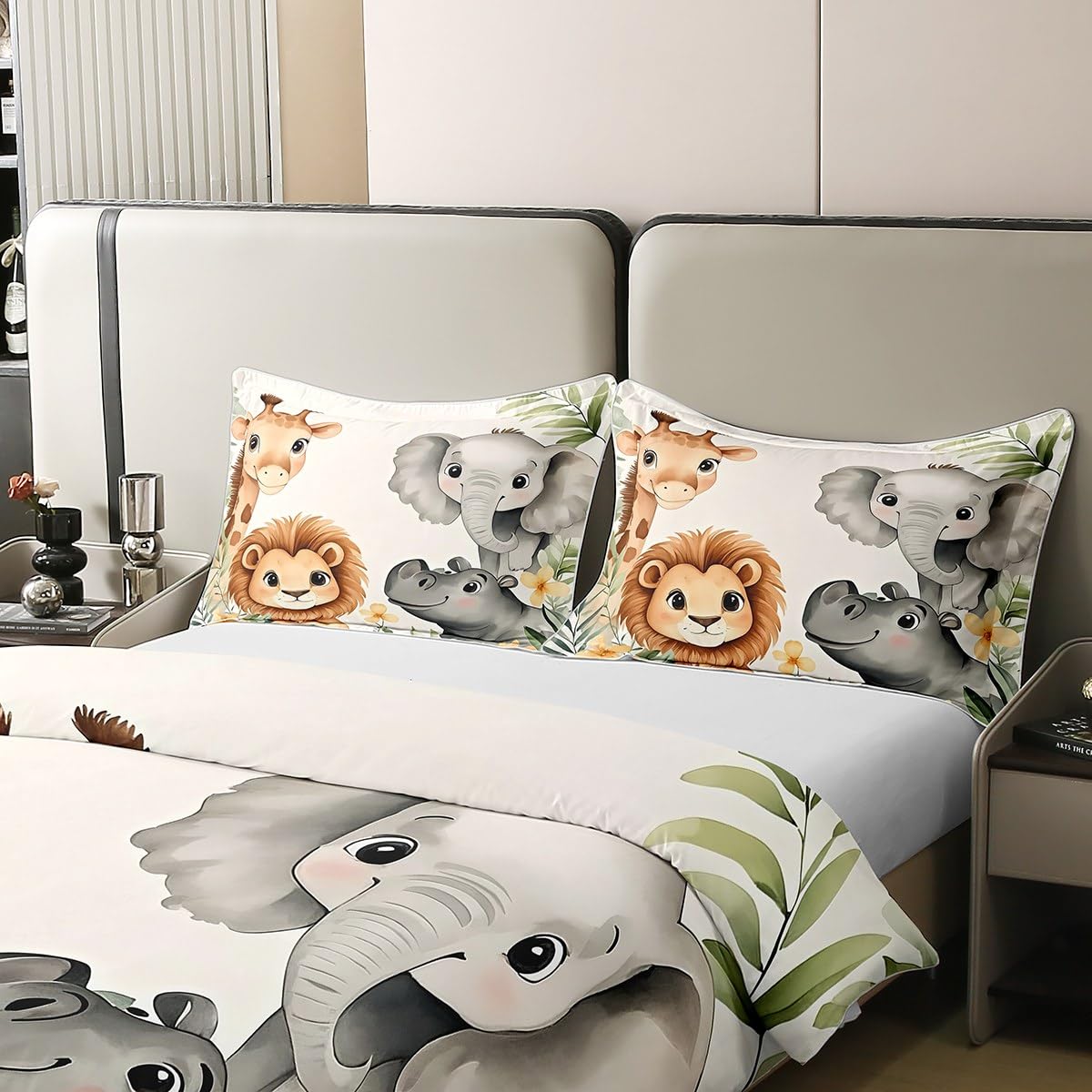 Homewish Safari zestawy pościeli ze zwierzętami, rozmiar king size, dżungla, zwierzęta, bawełna, poszewka na kołdrę, dzika przyroda, zoo, słoń, lew, poszewka na kołdrę dla dzieci, chłopców, dziewcząt