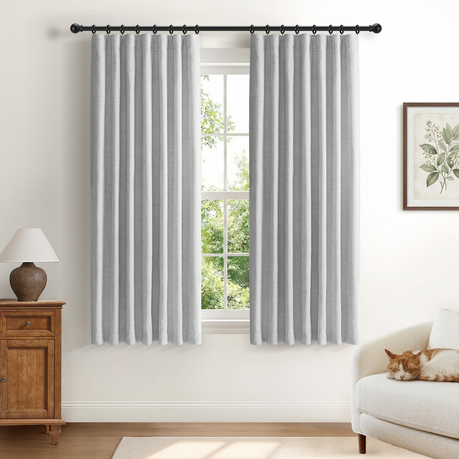 DEFYNEE 100% Blackout Curtains 2 Panels, W50 xL63, Grey Curtains