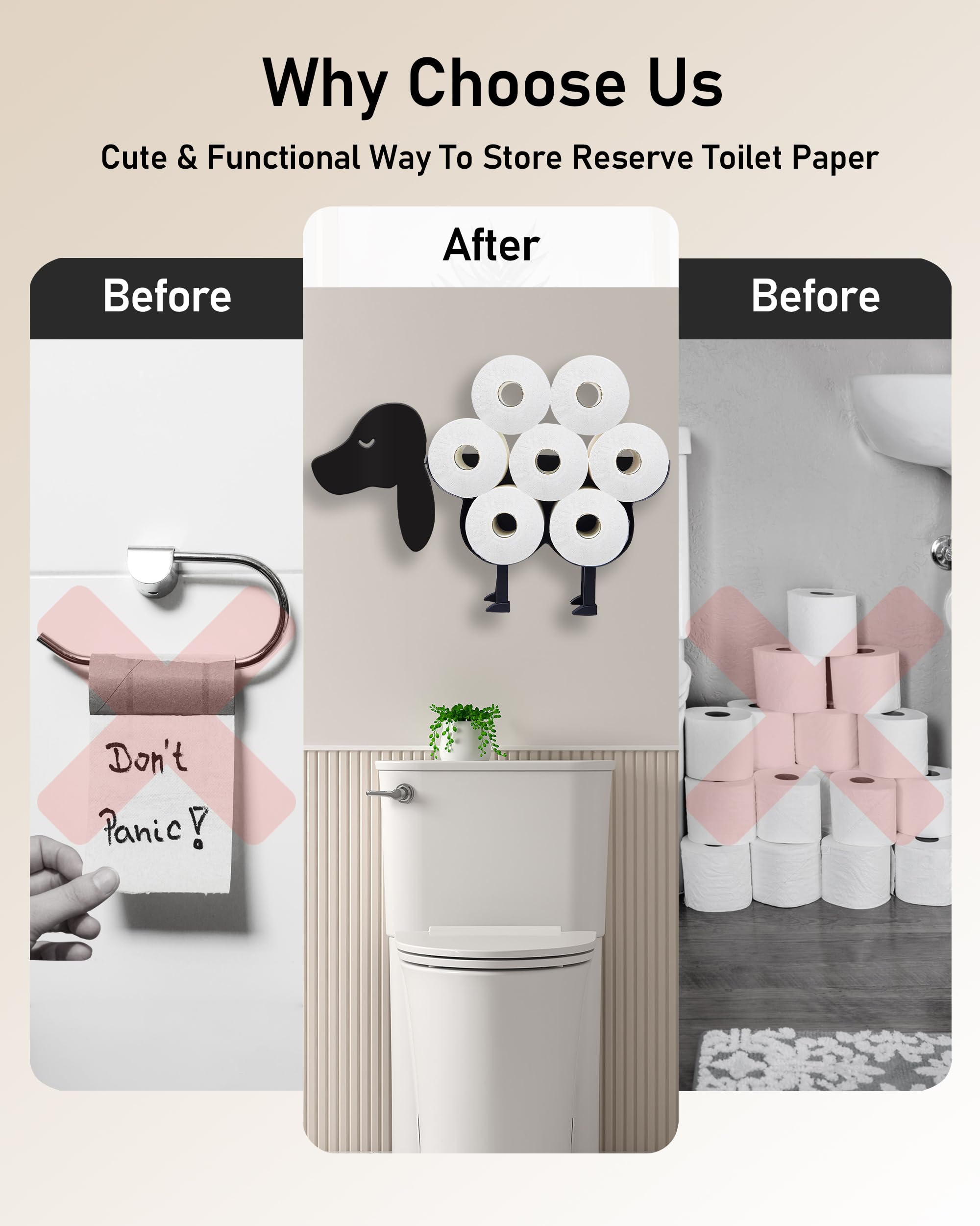 Wigag Dachshund Toilet Paper Holder for 8 Rolls, Wall Mounted Decorative Storage, Farmhouse Bathroom Unique Decor - Image 4