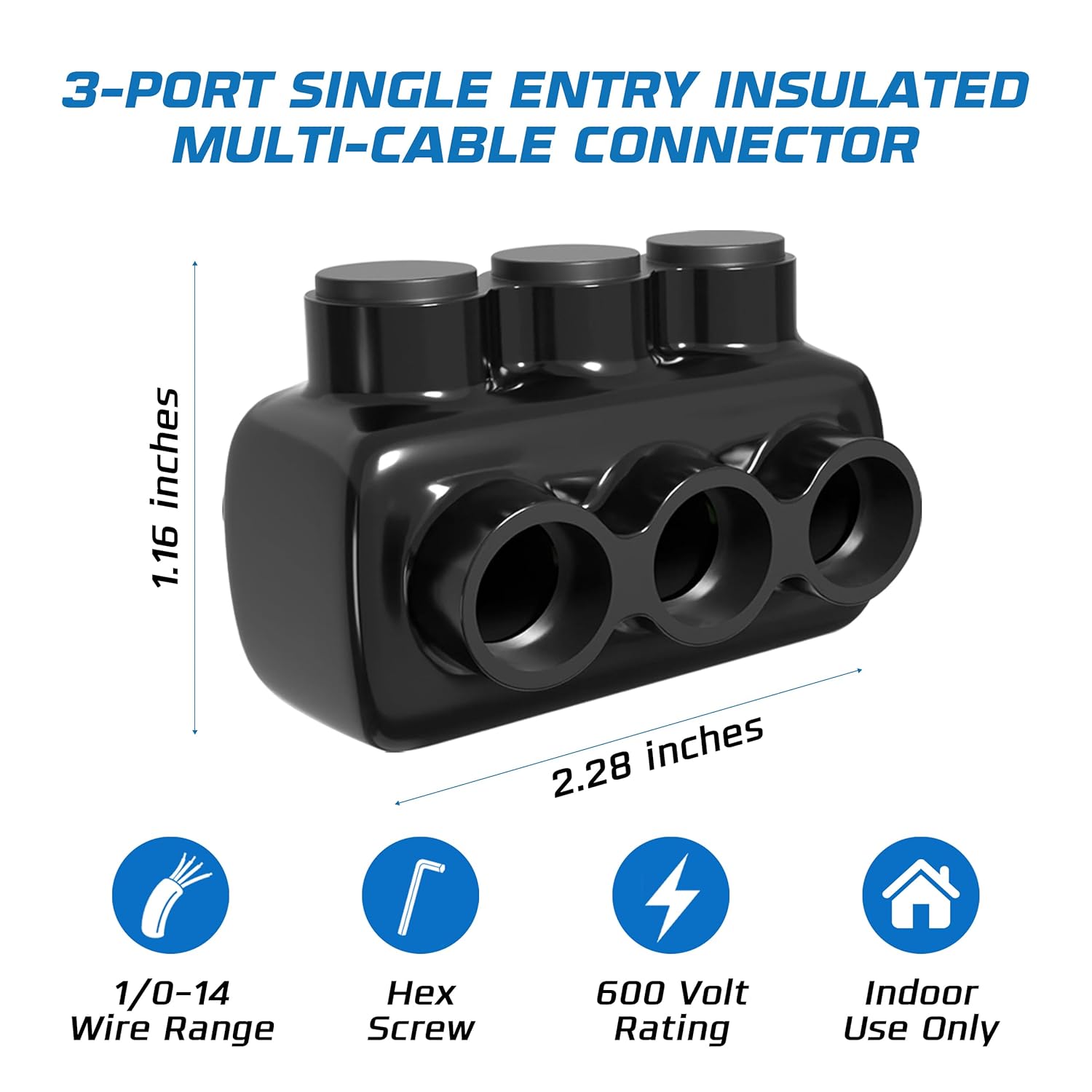 OHLECTRIC 4 Pack - Insulated Wire Connector 3 Port Single Side Entry for 4-14 Wire Range Lugs with 3/16 Hex Screw, Pre-Filled with Oxide Inhibitor - Wire Connectors, Electrical Connectors, Wire Tap