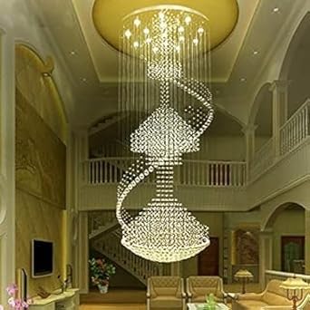 7.8ft Modern Large High Ceiling Chandelier Spiral Crystal Ceiling Light, 13-Lights Raindrop Luxurious Flush Mount Light Fixture for Foyer Staircase Living Room Entryway Entrance