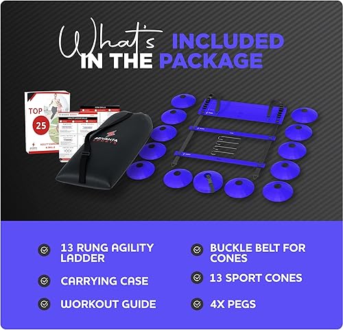 Miniatura 7 de DELUXE EDITION - Juego de escalera de agilidad de entrenamiento  Escalera de agilidad de 13 peldaños y 21 pies con 13 conos de disco, bolsa de