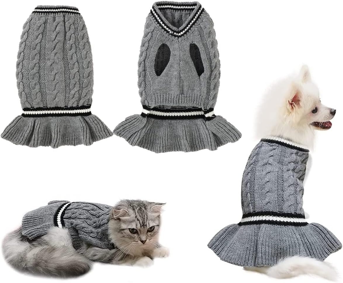 Dog Sweater Dog Dresses Turtleneck Pullover Dog Coat Warm Dog Skirt Knitwear Princess Style Pet Winter Sweatshirts Knitted Puppy Outfits…