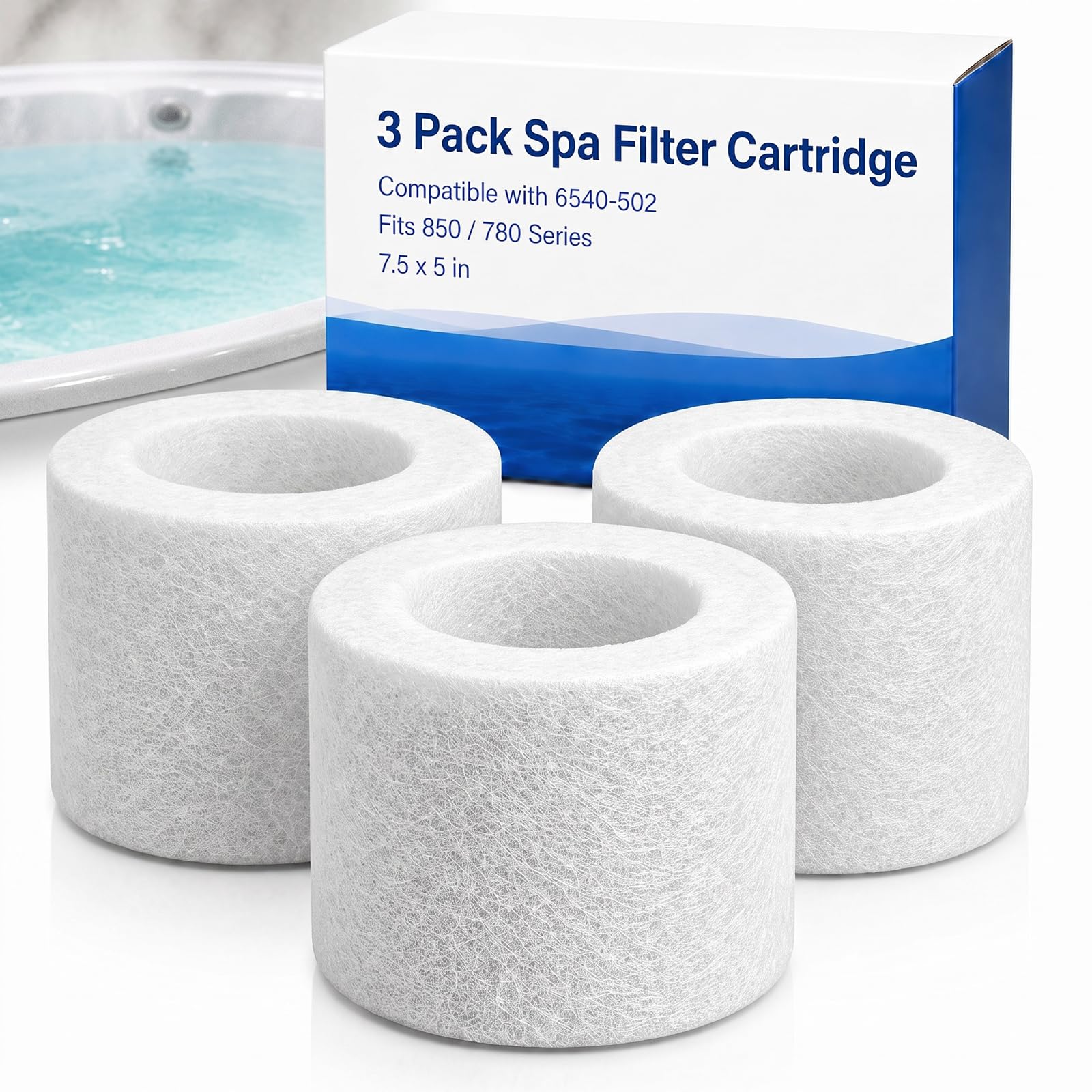 3 Pack Spa Filter Cartridge Compatible with 6540-502, Hot Tub Water Purifier Fits 850 780 Series, Disposable Microfiber Media 7.5x5 Inches