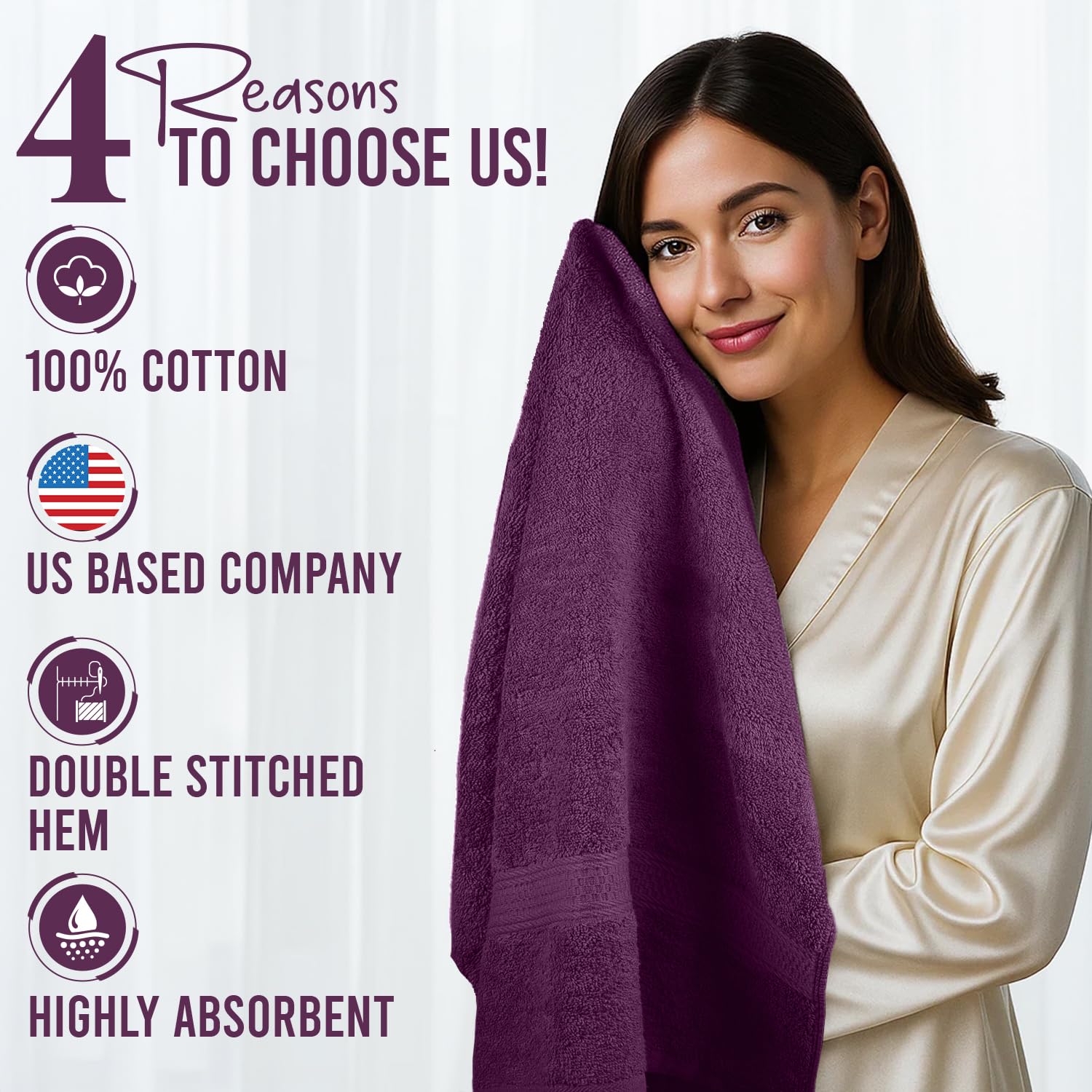 RIVERSIDE Luxury Bath Towels - 4 Pack, Purple -3 RIVERSIDE Luxury Bath Towels - 4 Pack, Purple -3