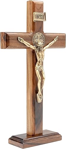 Miniatura 10 de Intercession Crucifijo de cruz de madera para pared y mesa (7.5 pulgadas, oro antiguo)