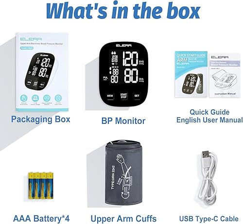Miniatura 7 de ELERA Monitores de presión arterial para uso doméstico, monitor automático de presión arterial superior del brazo con puño grande (9 a 17 pulgadas),