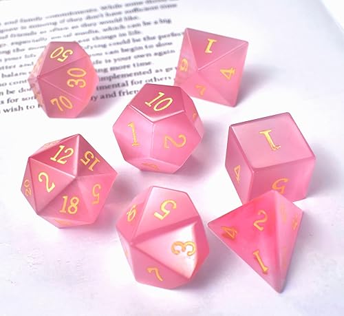 Miniatura 3 de Juego de dados DND de piedras preciosas naturales 7 piezas de piedras preciosas azules de ojo de gato hechas a mano poliédricos DD con caja de metal