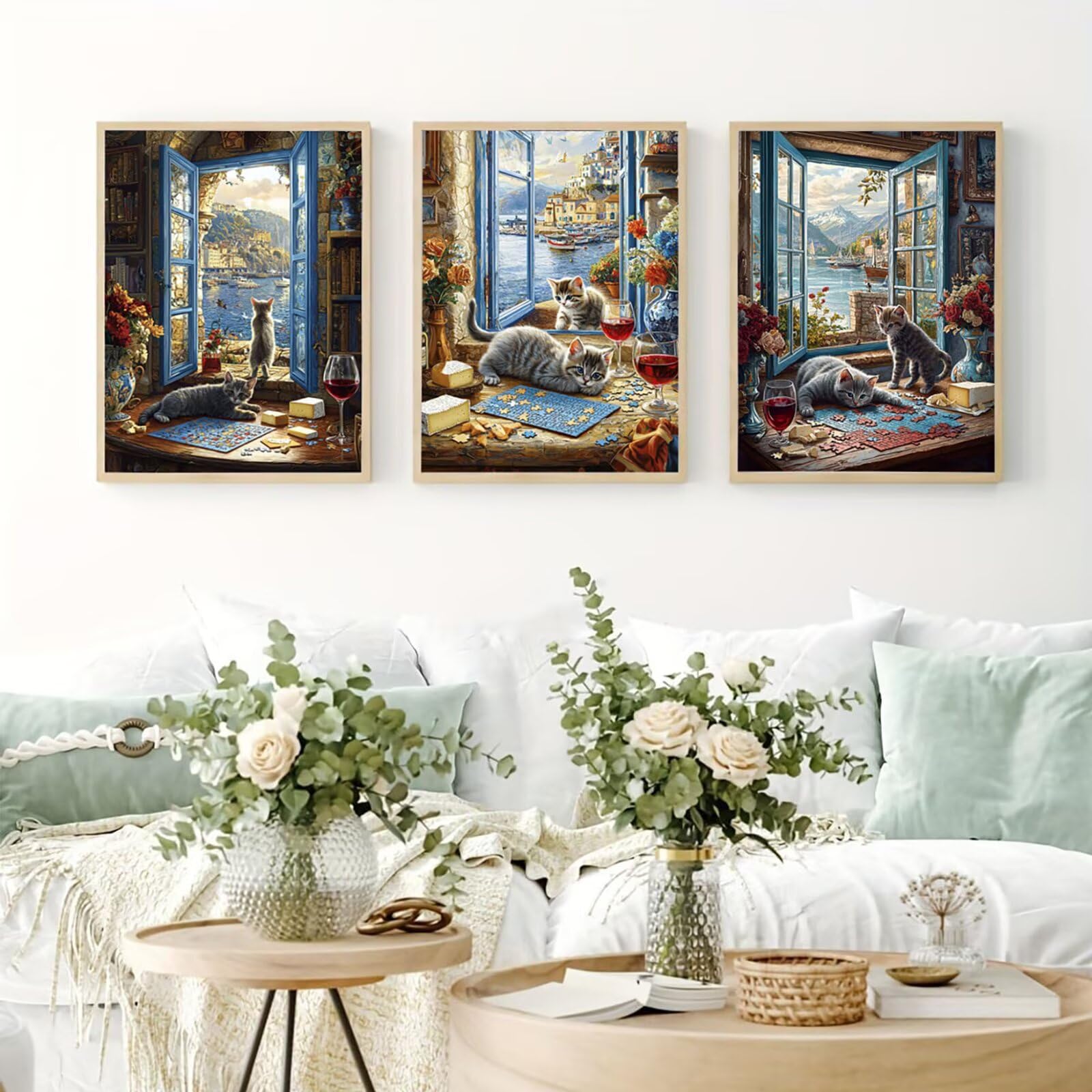 Cnyaunfi 3 Pezzi Gatto Pittura Diamante Fai-Da-Te, 5D Blu Diamond Painting Kit Completo per, Hobby Creativi Adulti, Pittura Diamante Artigianale Per La Decorazione Della Parete Di Casa 70x90cm YF-3069