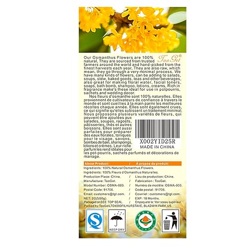 Miniatura 7 de TooGet Fragante Osmanthus Fragrans Hierba Té de hojas sueltas 100% natural secado de flores de Osmanthus té de hierbas de grado superior - 2 onzas